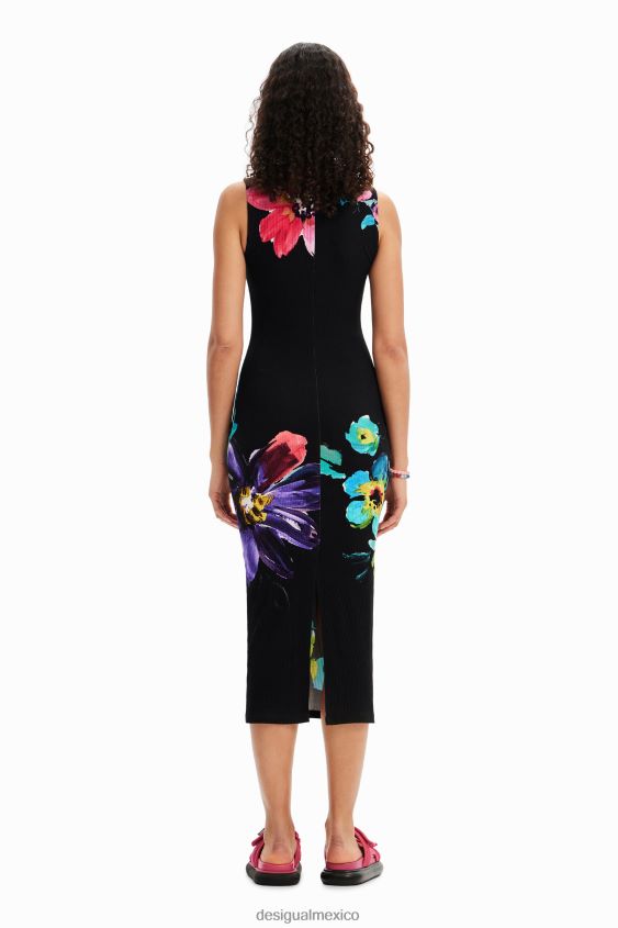 Desigual mujer vestido midi de canalé floral VZ26R0958 ropa