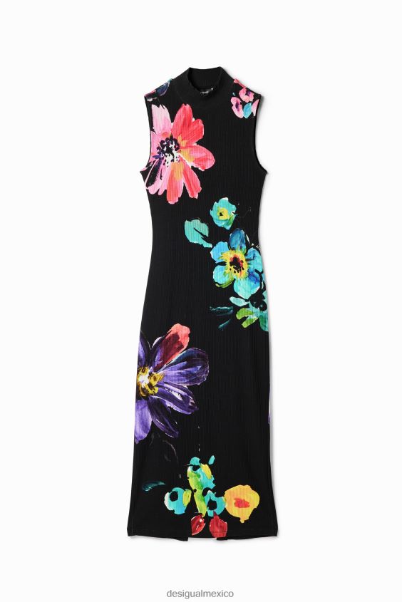 Desigual mujer vestido midi de canalé floral VZ26R0958 ropa
