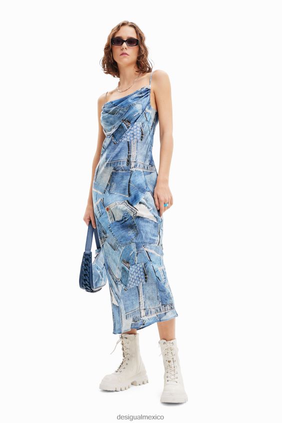 Desigual mujer vestido midi de mezclilla con patchwork VZ26R098 ropa