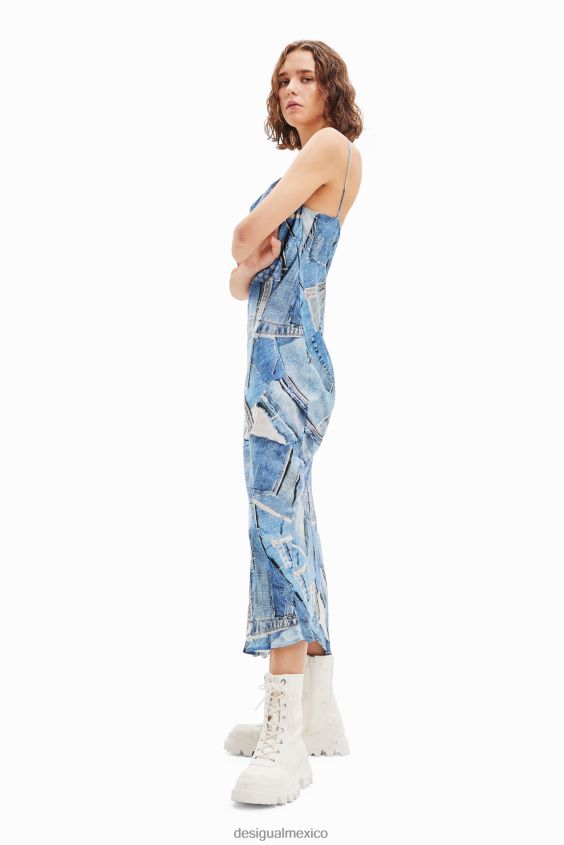 Desigual mujer vestido midi de mezclilla con patchwork VZ26R098 ropa
