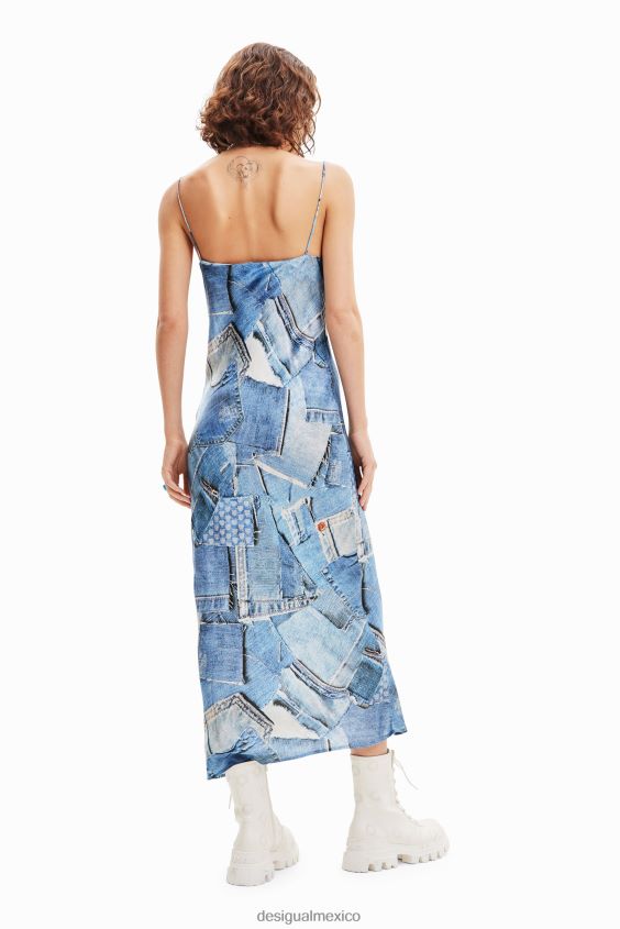 Desigual mujer vestido midi de mezclilla con patchwork VZ26R098 ropa