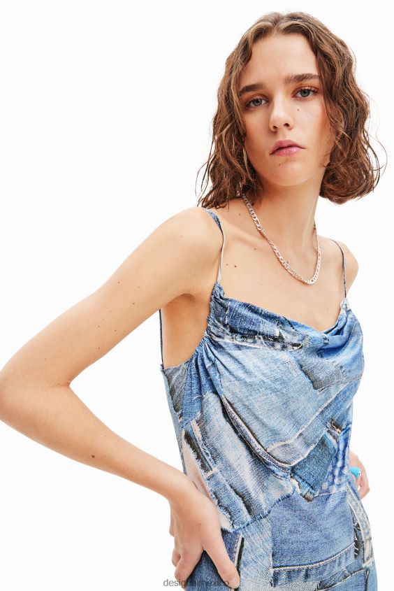 Desigual mujer vestido midi de mezclilla con patchwork VZ26R098 ropa