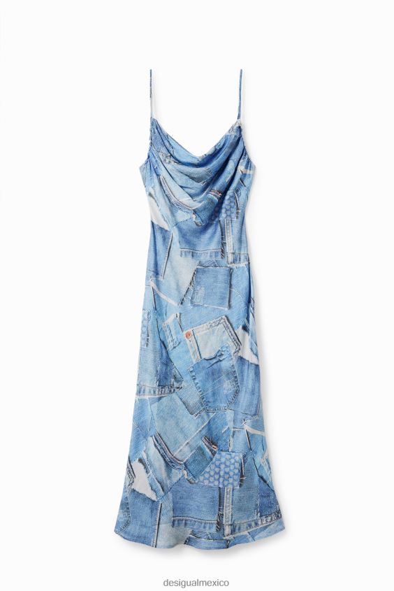 Desigual mujer vestido midi de mezclilla con patchwork VZ26R098 ropa