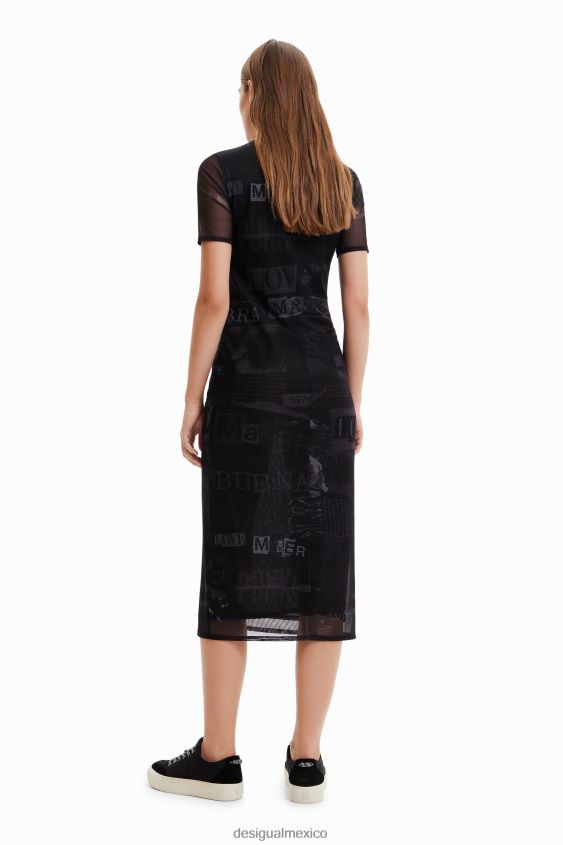 Desigual mujer vestido midi de tul estilo periódico VZ26R0345 ropa