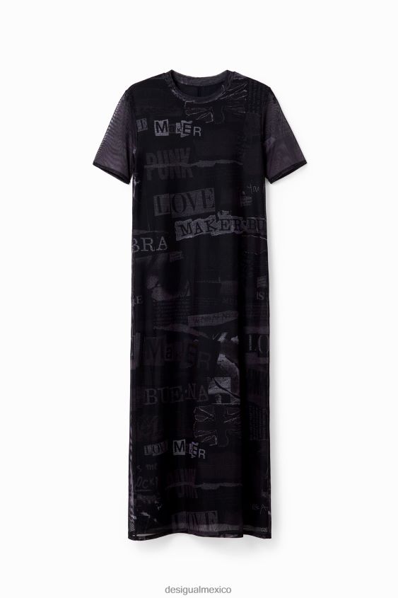 Desigual mujer vestido midi de tul estilo periódico VZ26R0345 ropa
