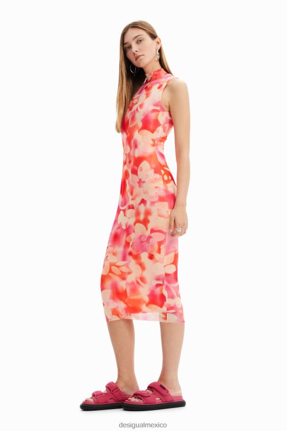 Desigual mujer vestido midi de tul floral VZ26R0287 ropa