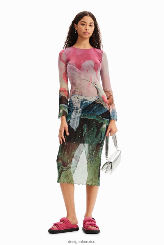 Desigual mujer vestido midi fino de tul fantasía VZ26R0520 ropa