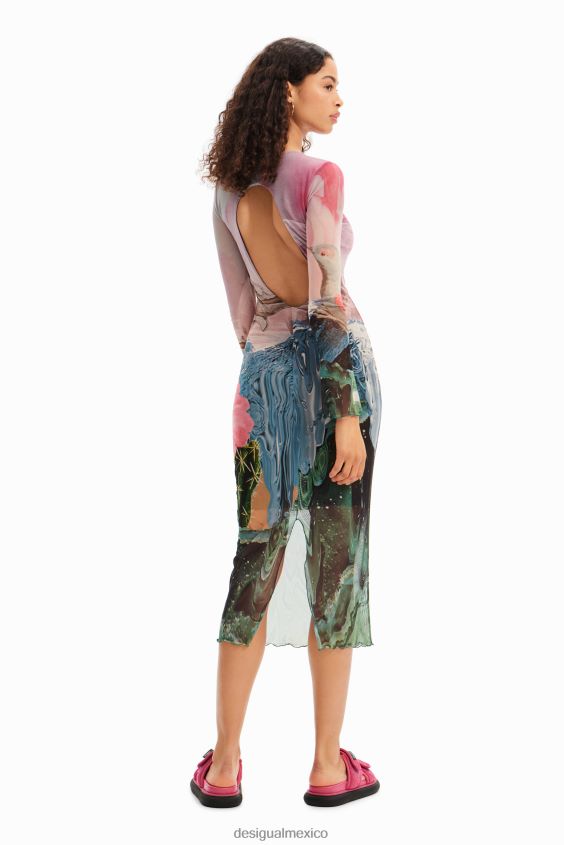 Desigual mujer vestido midi fino de tul fantasía VZ26R0520 ropa