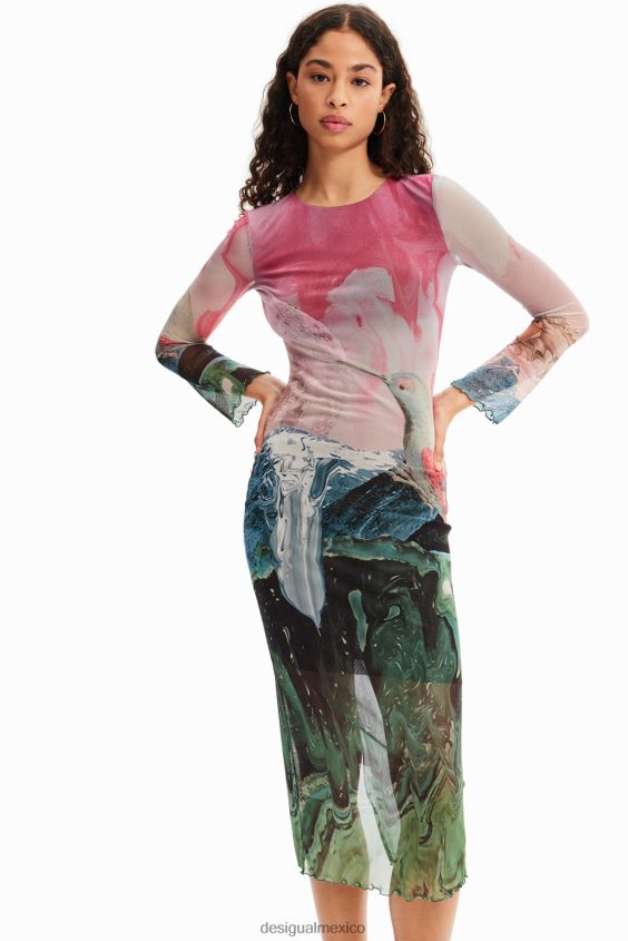 Desigual mujer vestido midi fino de tul fantasía VZ26R0520 ropa