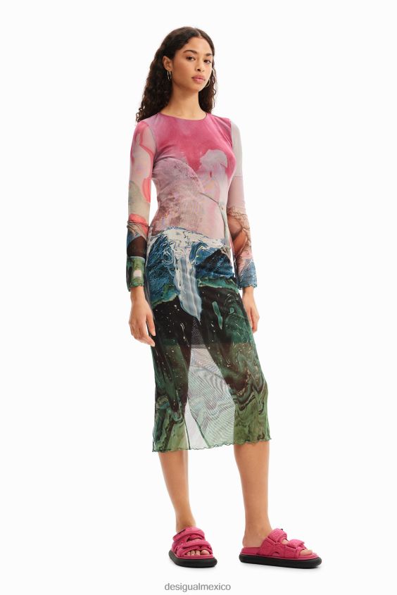 Desigual mujer vestido midi fino de tul fantasía VZ26R0520 ropa