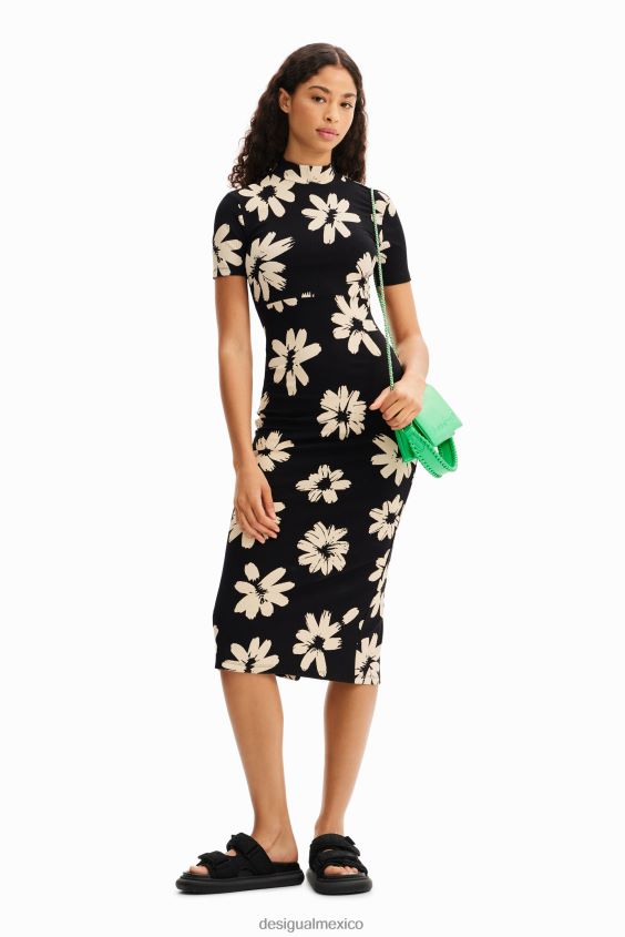 Desigual mujer vestido midi fino y artístico con estampado floral VZ26R0184 ropa