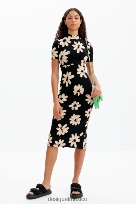 Desigual mujer vestido midi fino y artístico con estampado floral VZ26R0184 ropa
