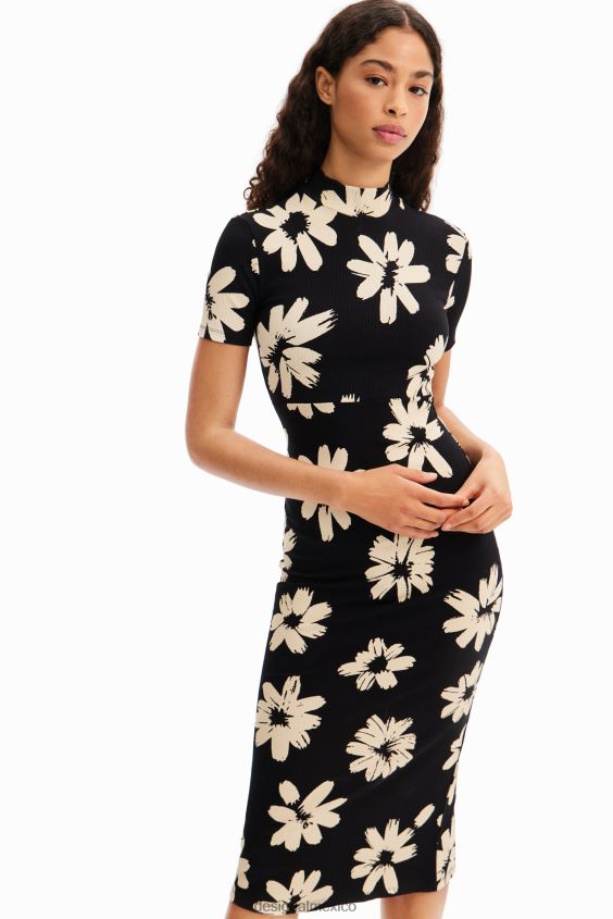Desigual mujer vestido midi fino y artístico con estampado floral VZ26R0184 ropa