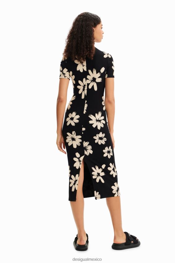 Desigual mujer vestido midi fino y artístico con estampado floral VZ26R0184 ropa