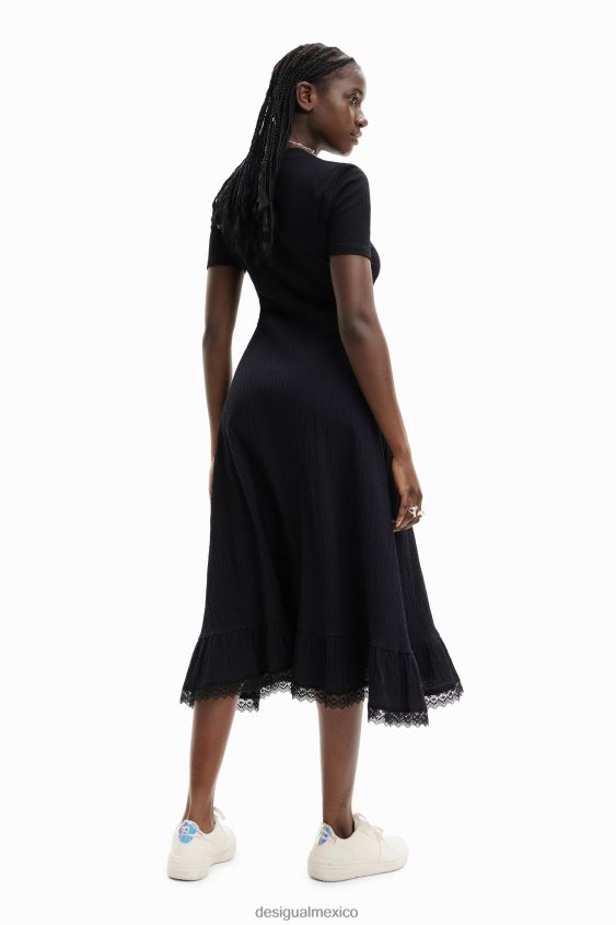 Desigual mujer vestido midi texturizado combinado VZ26R0309 ropa