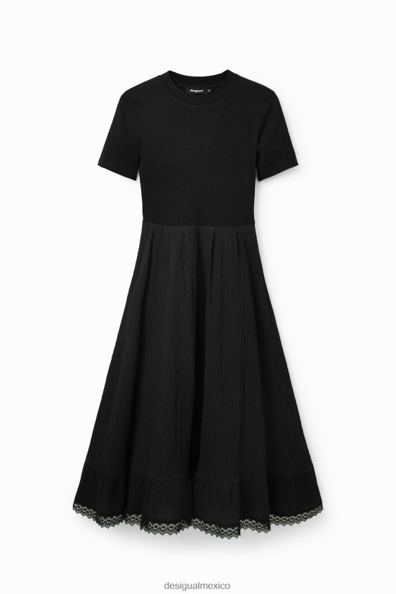 Desigual mujer vestido midi texturizado combinado VZ26R0309 ropa