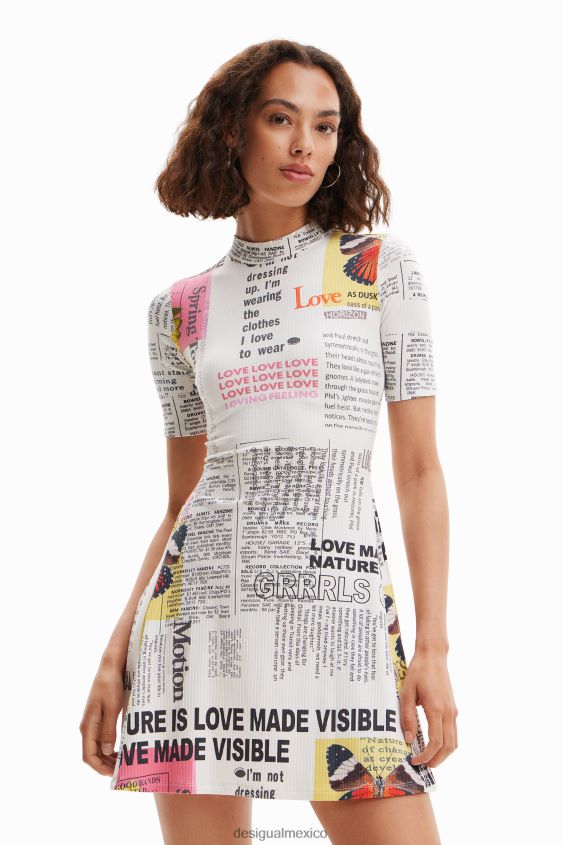 Desigual mujer vestido skater corto tipo periódico VZ26R0845 ropa