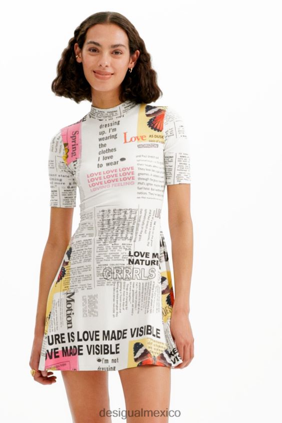 Desigual mujer vestido skater corto tipo periódico VZ26R0845 ropa