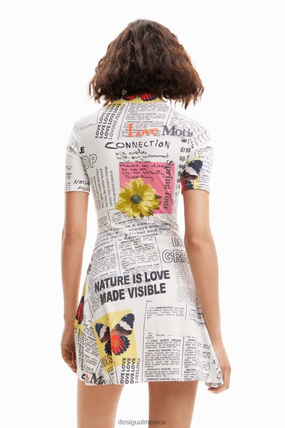 Desigual mujer vestido skater corto tipo periódico VZ26R0845 ropa
