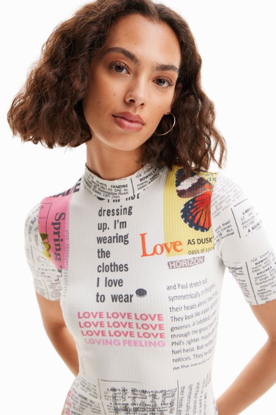 Desigual mujer vestido skater corto tipo periódico VZ26R0845 ropa