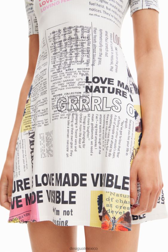 Desigual mujer vestido skater corto tipo periódico VZ26R0845 ropa