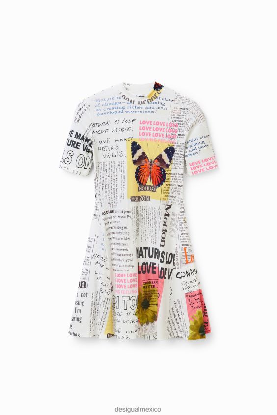 Desigual mujer vestido skater corto tipo periódico VZ26R0845 ropa