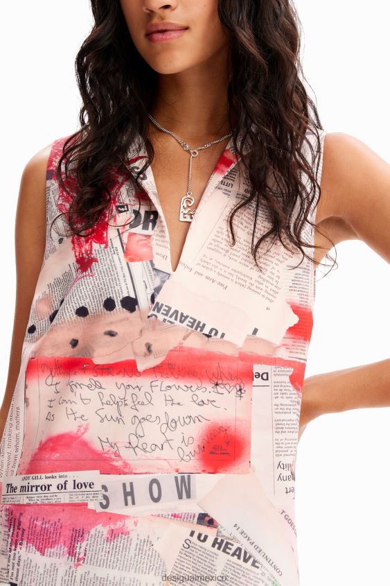 Desigual mujer vestido tipo polo de periódico VZ26R0100 ropa