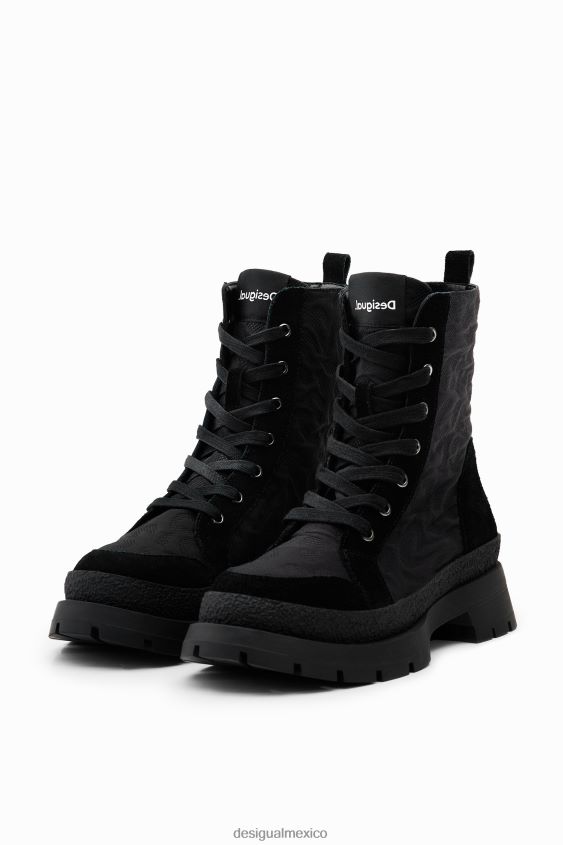 Desigual mujer botas con cordones y efecto de leopardo VZ26R0641 calzado