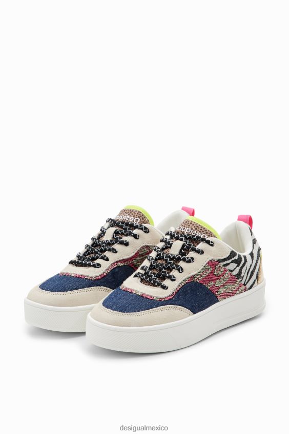 Desigual mujer zapatillas con plataforma y patchwork VZ26R01508 calzado