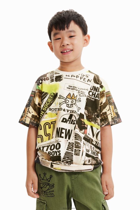 Desigual chico camiseta de manga corta con estampado de periódico VZ26R01781 ropa