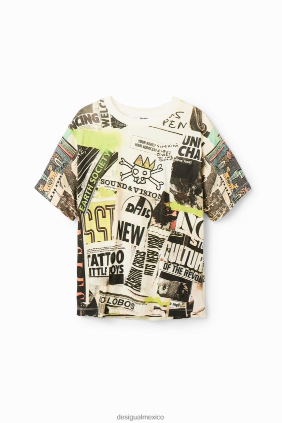 Desigual chico camiseta de manga corta con estampado de periódico VZ26R01781 ropa