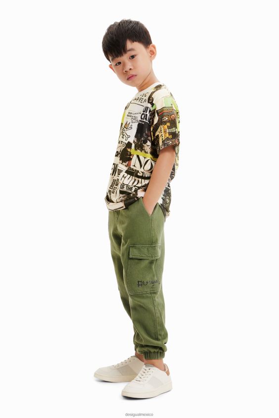Desigual chico camiseta de manga corta con estampado de periódico VZ26R01781 ropa
