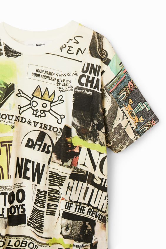 Desigual chico camiseta de manga corta con estampado de periódico VZ26R01781 ropa